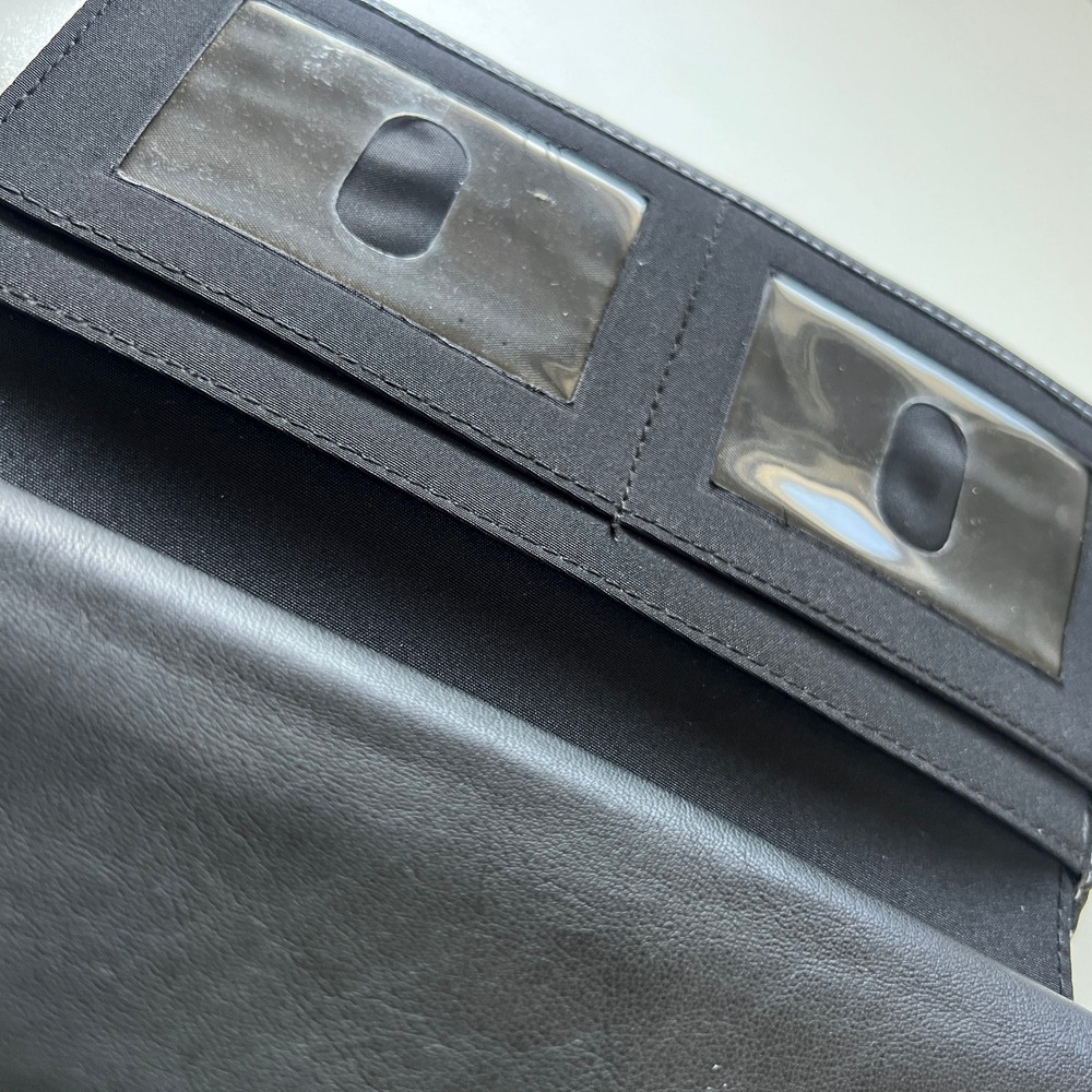 Black Genuine Leather Wallet Organizer Clutch Checkbook Holder - Picture 5 of 10